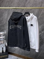 Black Rhinestone Logo White Full Zip Hoodie™