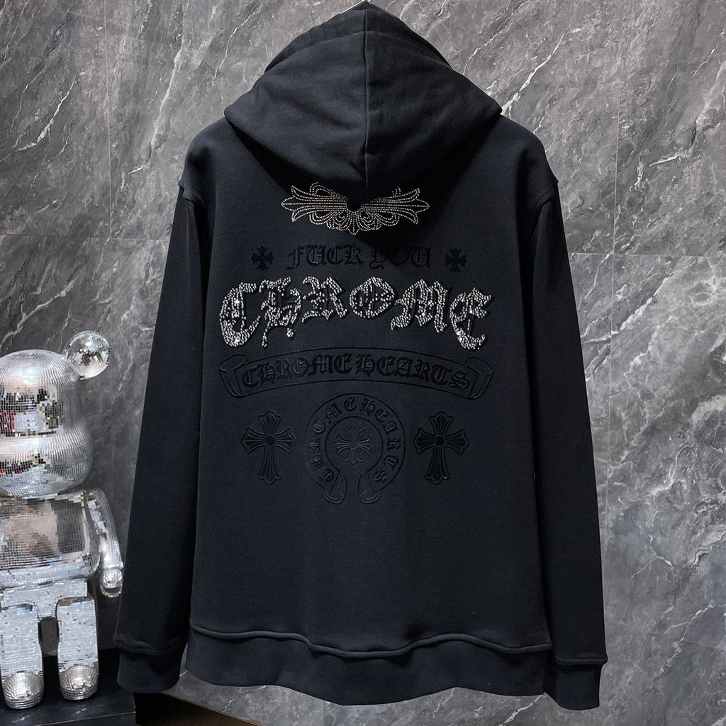 Rhinestone Logo Black Full Zip Hoodie™