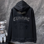 Rhinestone Logo Black Full Zip Hoodie™