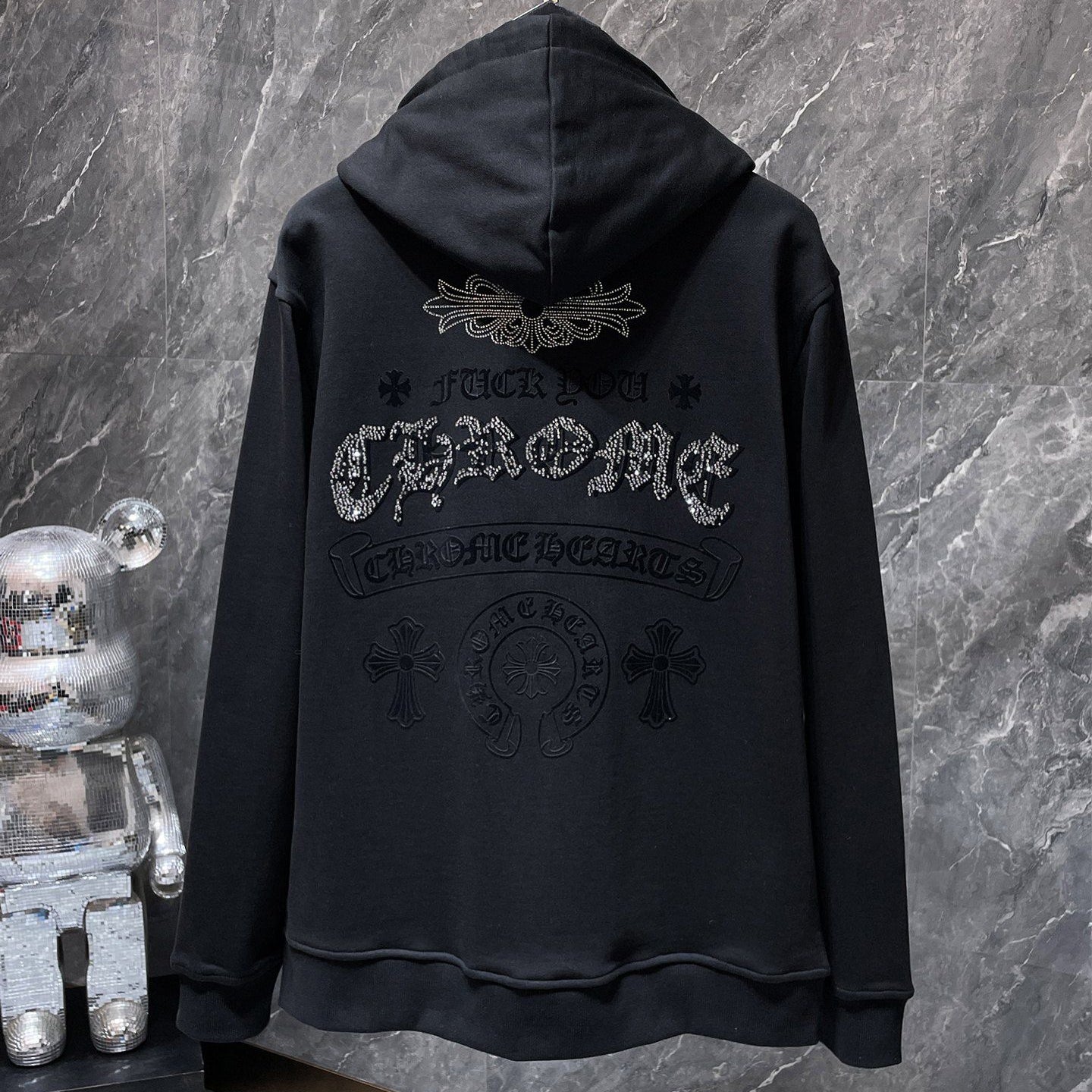 Rhinestone Logo Black Full Zip Hoodie™