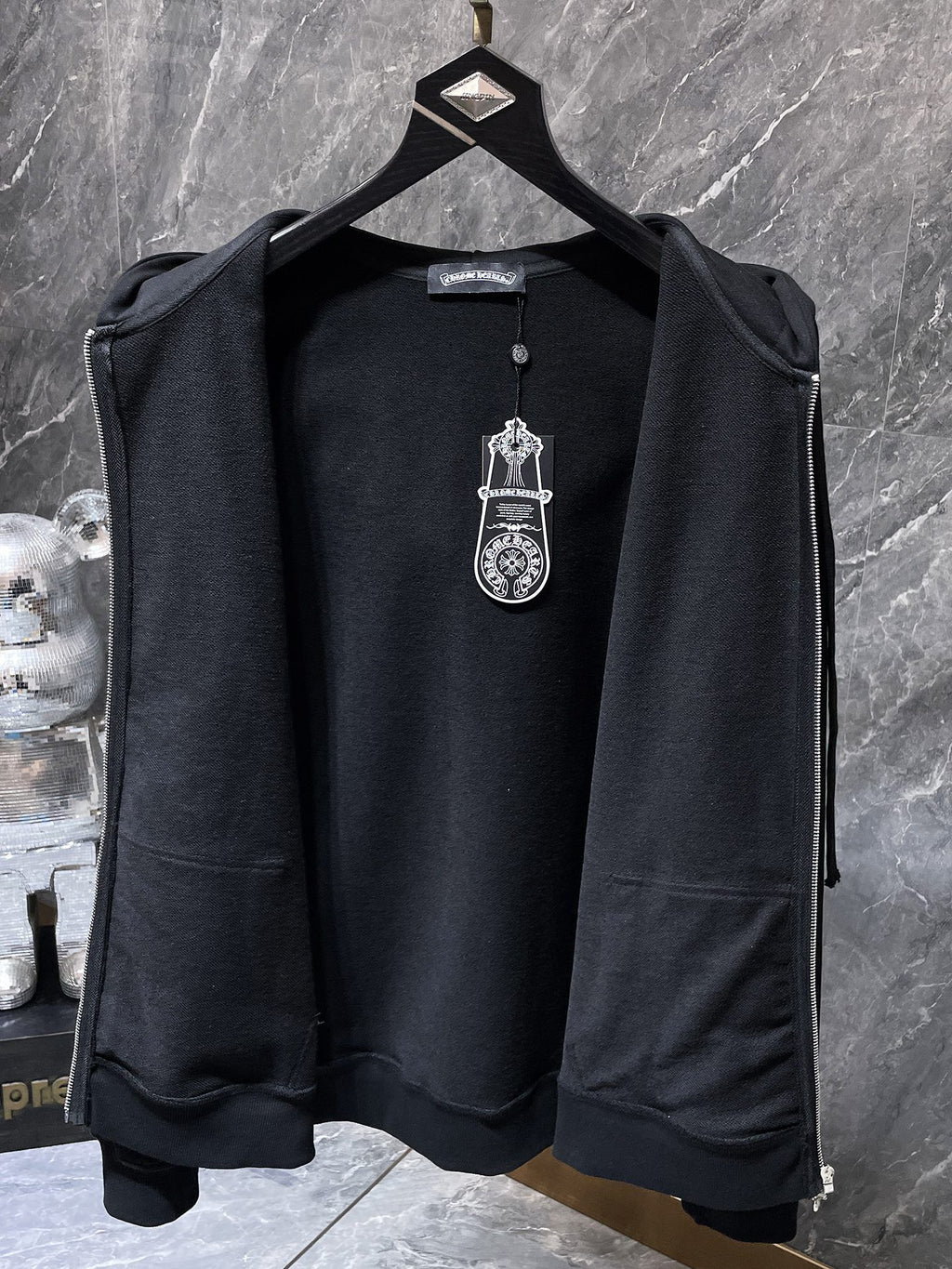 Safety Pin Horse Shoe Logo Black Full Zip Hoodie™