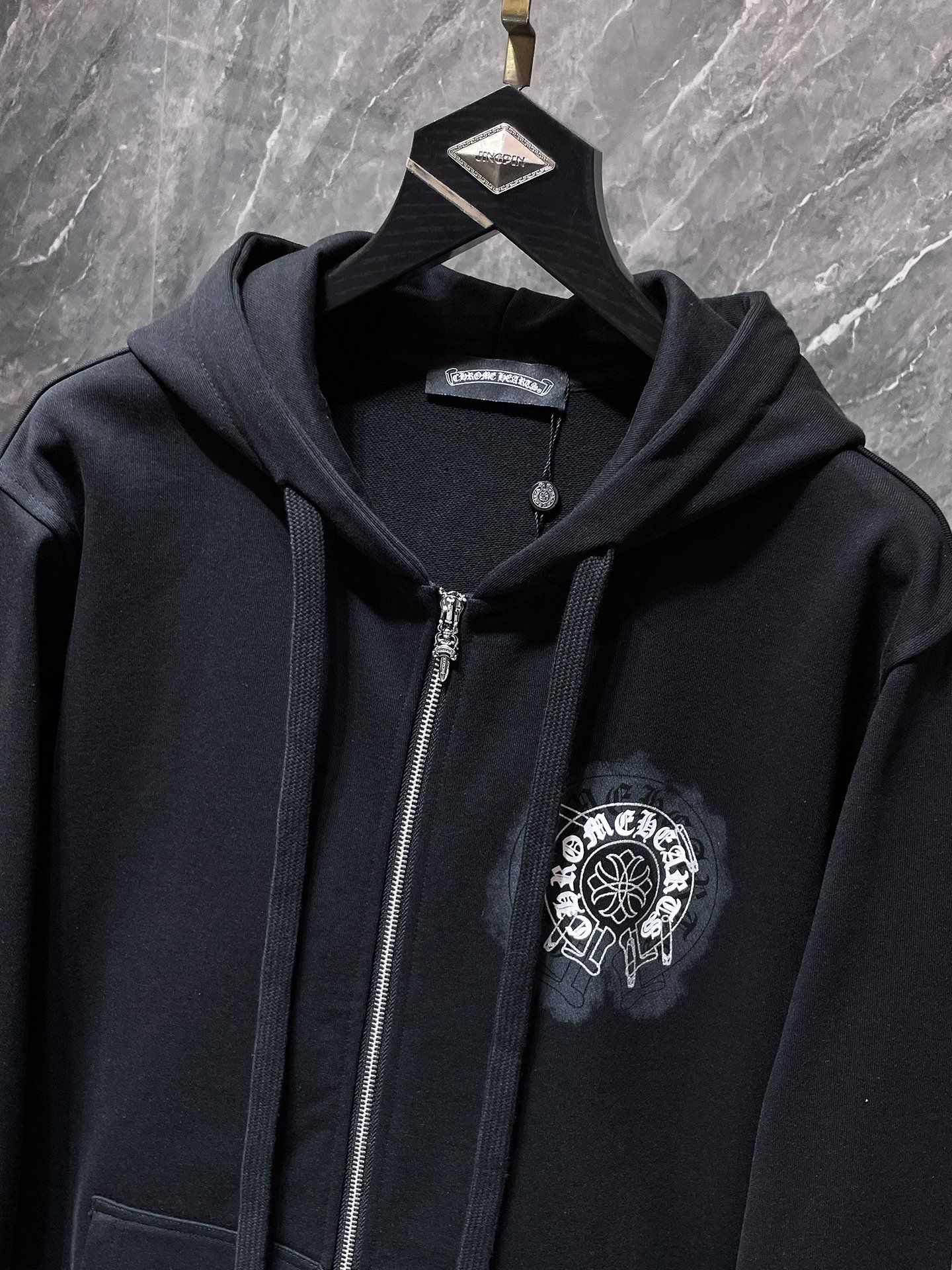 Safety Pin Horse Shoe Logo Black Full Zip Hoodie™