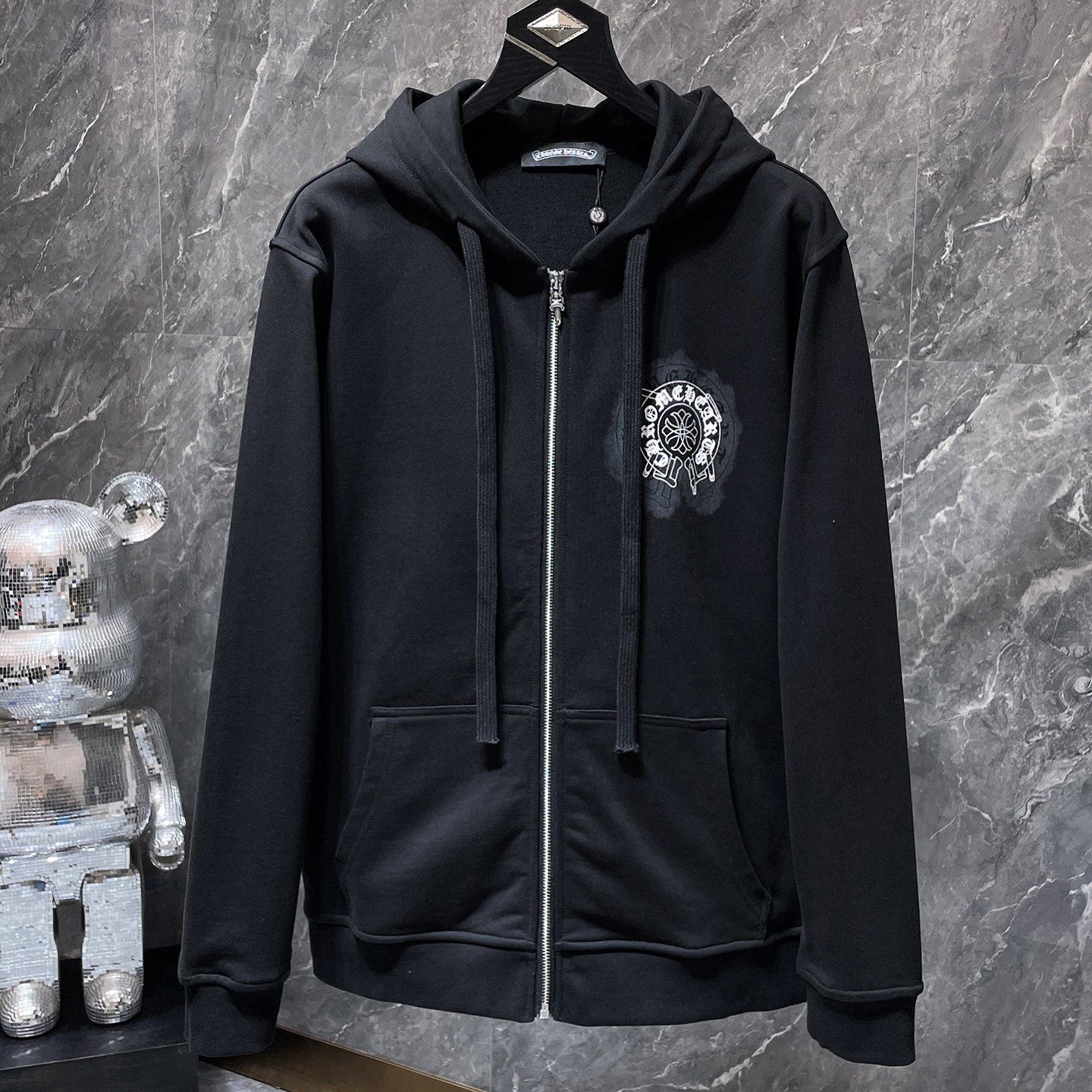 Safety Pin Horse Shoe Logo Black Full Zip Hoodie™