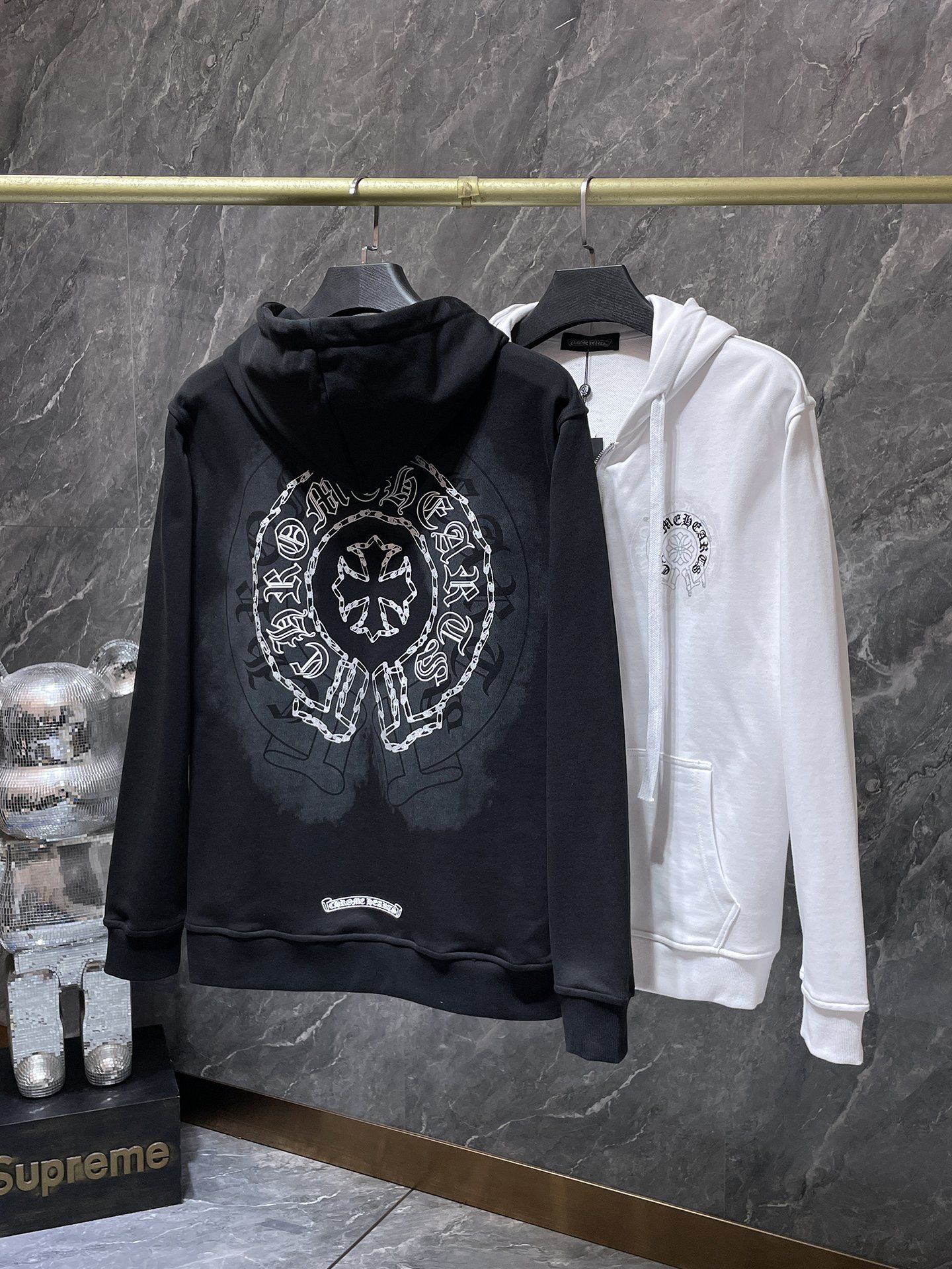 Safety Pin Horse Shoe Logo White Full Zip Hoodie™