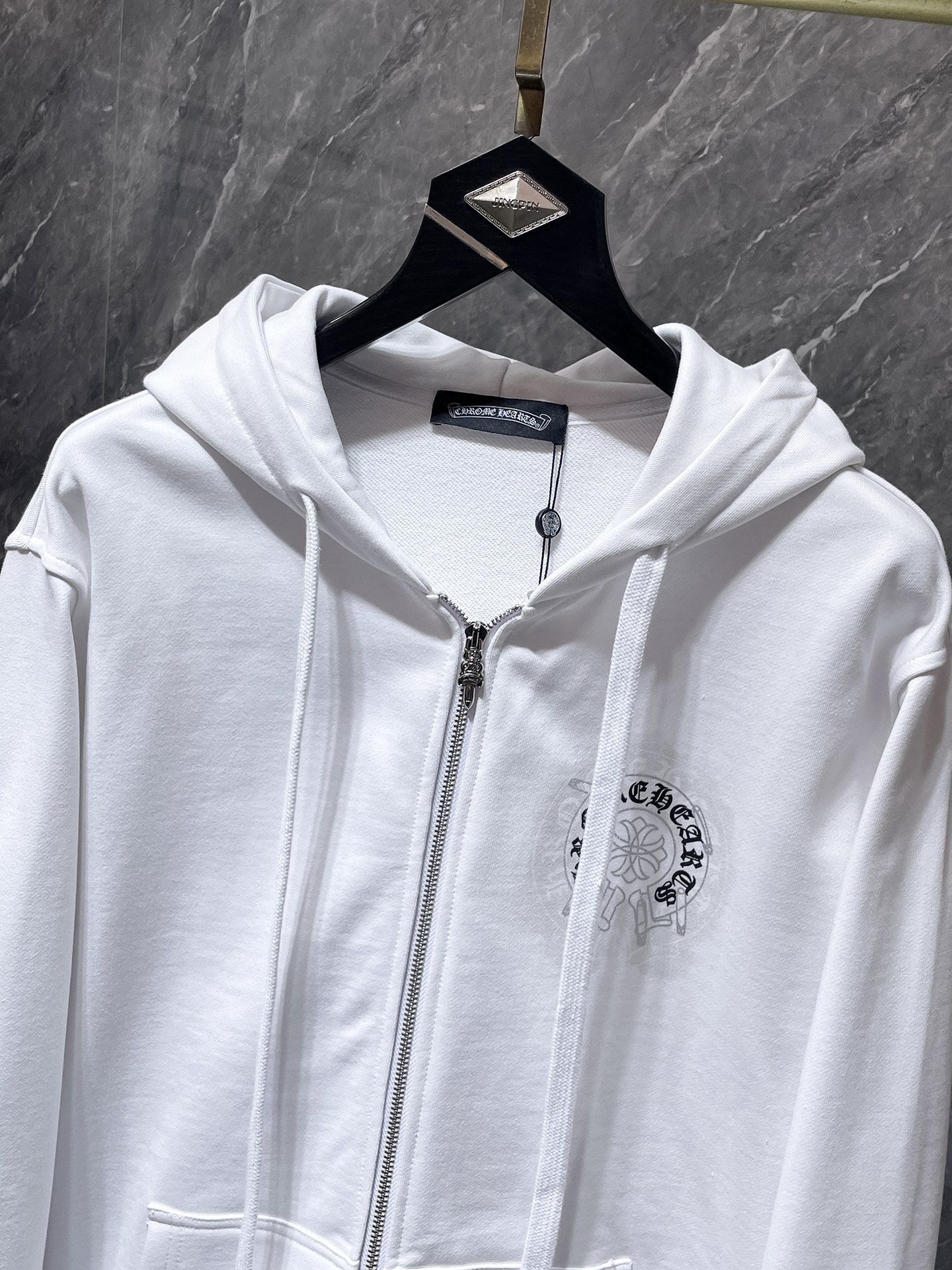 Safety Pin Horse Shoe Logo White Full Zip Hoodie™