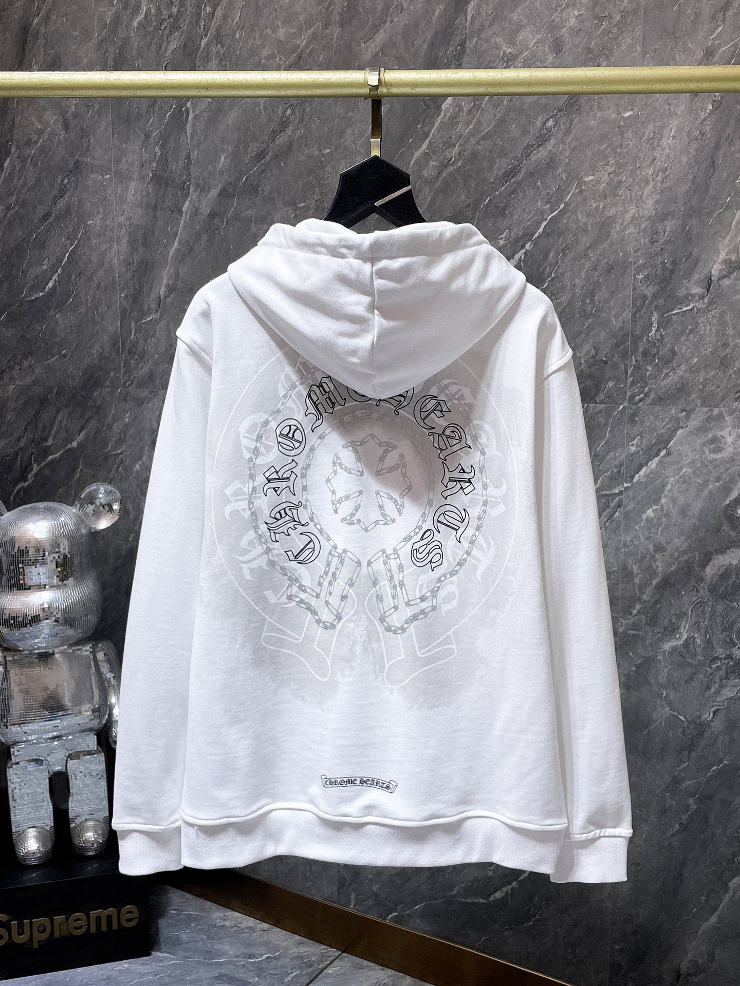 Safety Pin Horse Shoe Logo White Full Zip Hoodie™