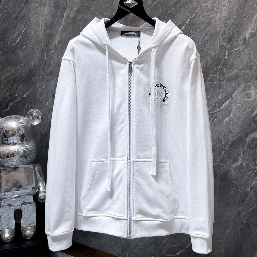 Safety Pin Horse Shoe Logo White Full Zip Hoodie™