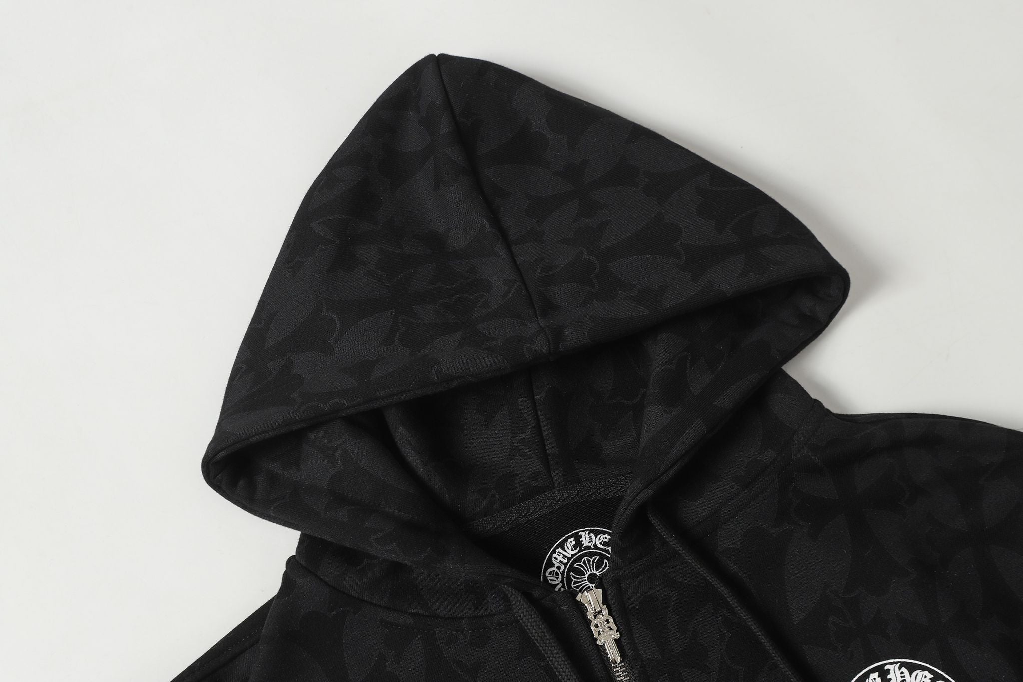 Cross Pattern Black Full Zip Hoodie™