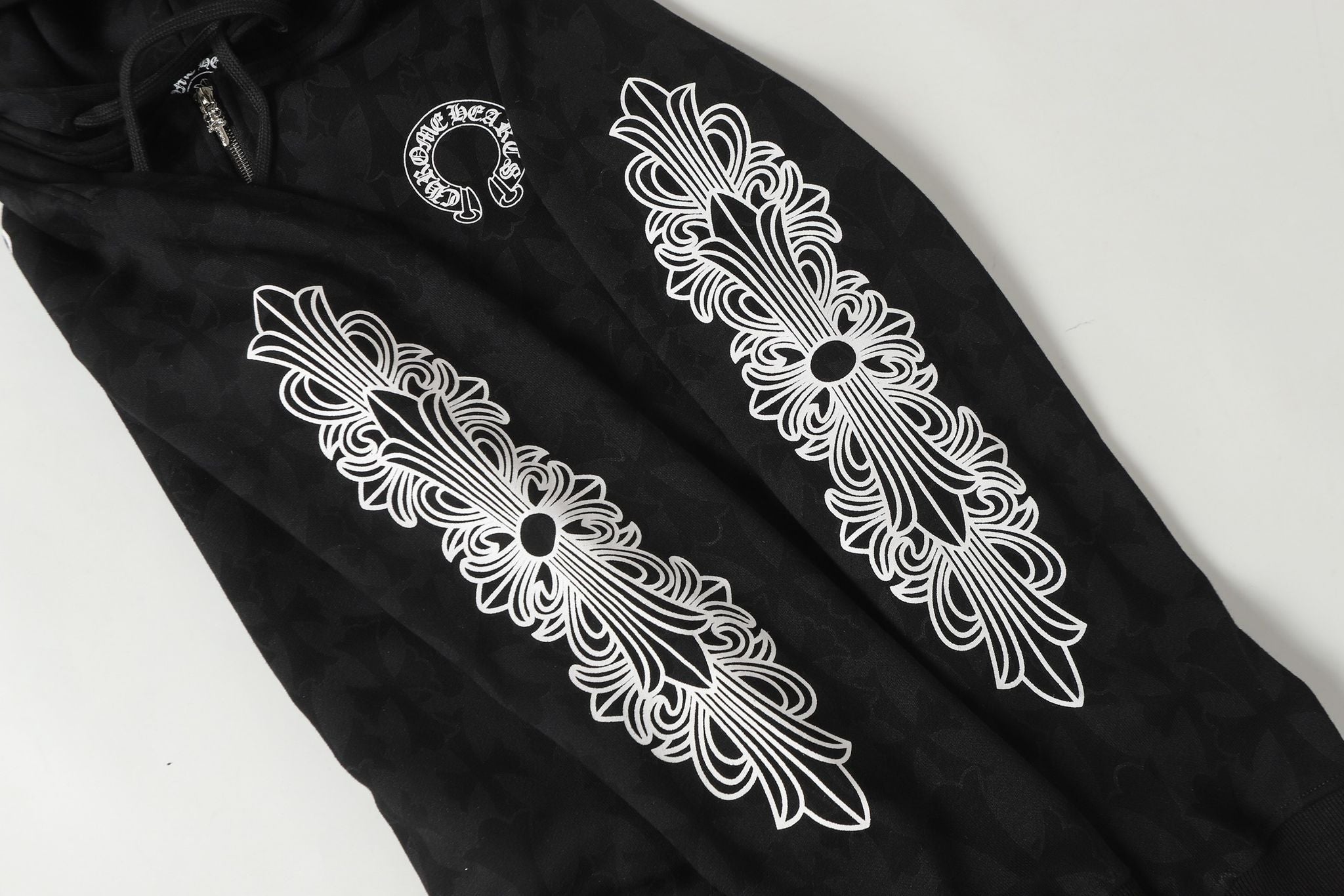 Cross Pattern Black Full Zip Hoodie™