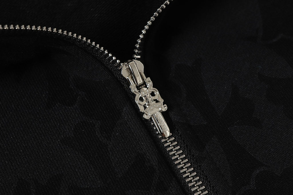 Cross Pattern Black Full Zip Hoodie™