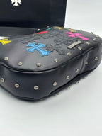 Multi Color Cross Patch Black Leather Handbag™