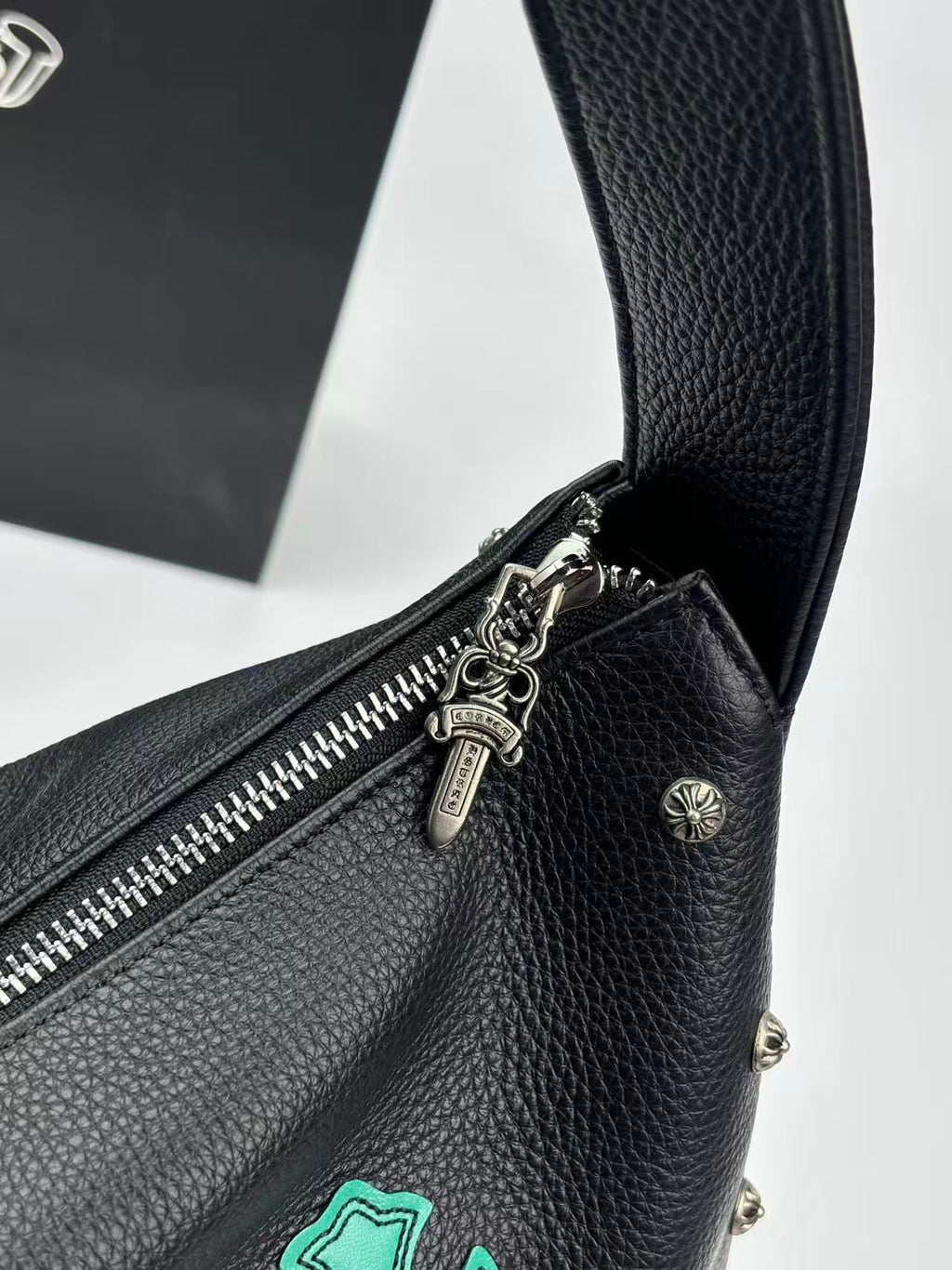Multi Color Cross Patch Black Leather Handbag™