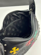 Multi Color Cross Patch Black Leather Handbag™