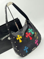 Multi Color Cross Patch Black Leather Handbag™
