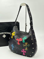 Multi Color Cross Patch Black Leather Handbag™