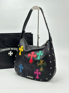 Multi Color Cross Patch Black Leather Handbag™
