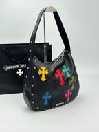 Multi Color Cross Patch Black Leather Handbag™