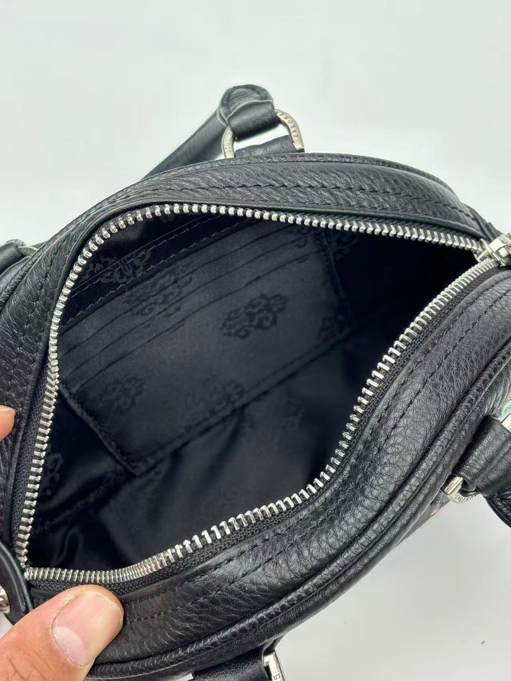 Multi Color Cross Patch Black Leather Mini Handbag™
