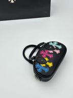Multi Color Cross Patch Black Leather Mini Handbag™