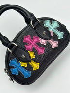 Multi Color Cross Patch Black Leather Mini Handbag™