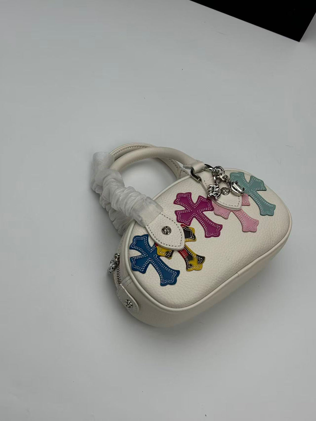 Multi Color Cross Patch White Leather Mini Handbag™