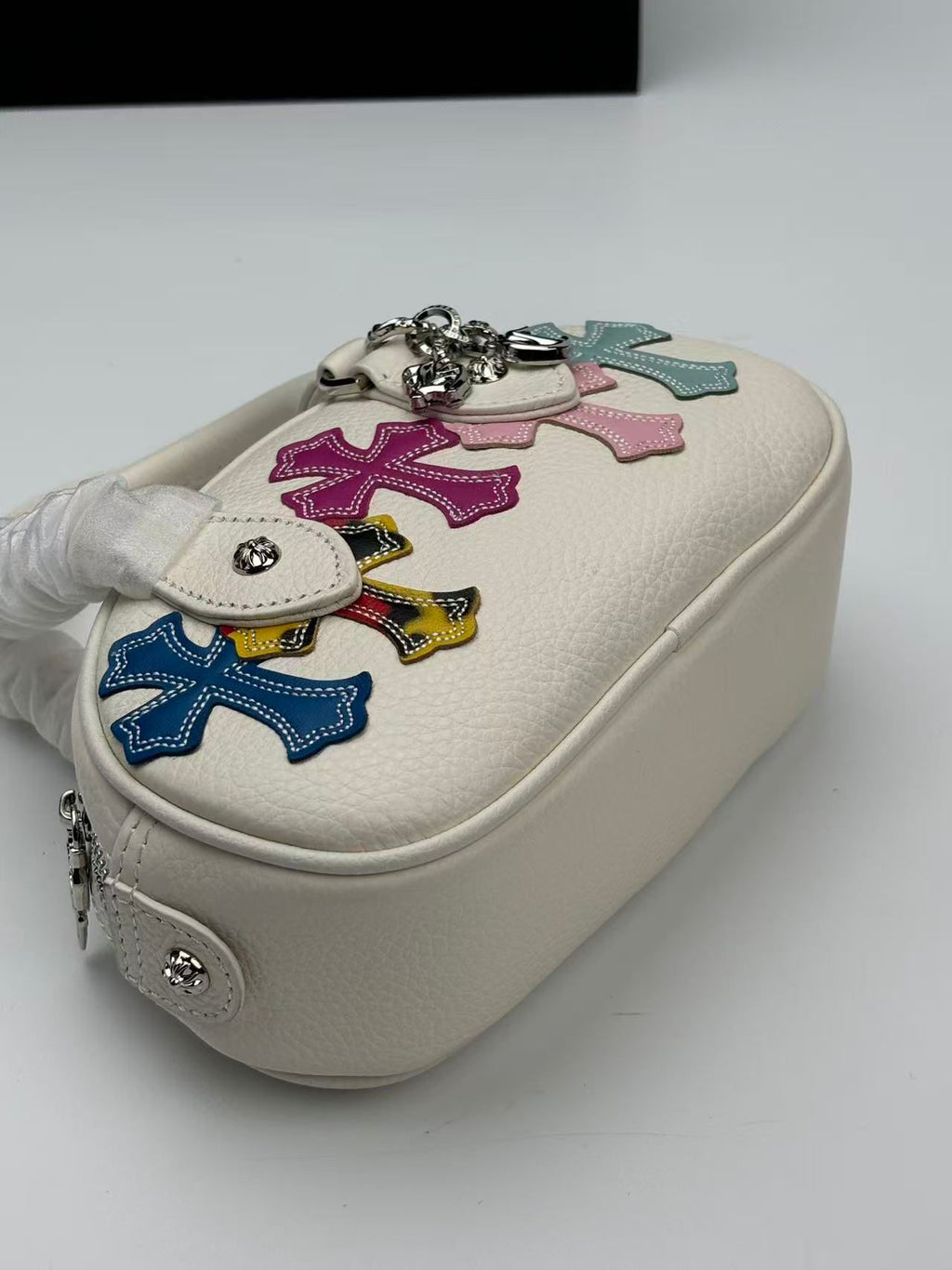 Multi Color Cross Patch White Leather Mini Handbag™