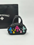 Multi Color Cross Patch Black Leather Mini Handbag™