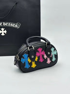 Multi Color Cross Patch Black Leather Mini Handbag™