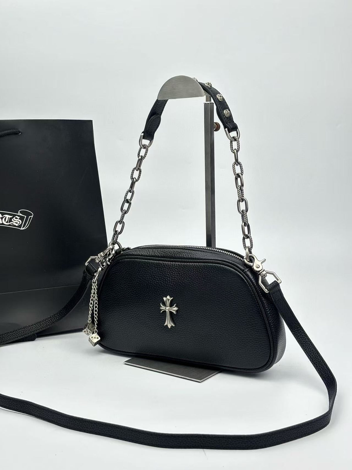 Silver Cross Black Leather Handbag™