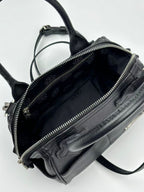Silver Typography Logo Black Leather Handbag™