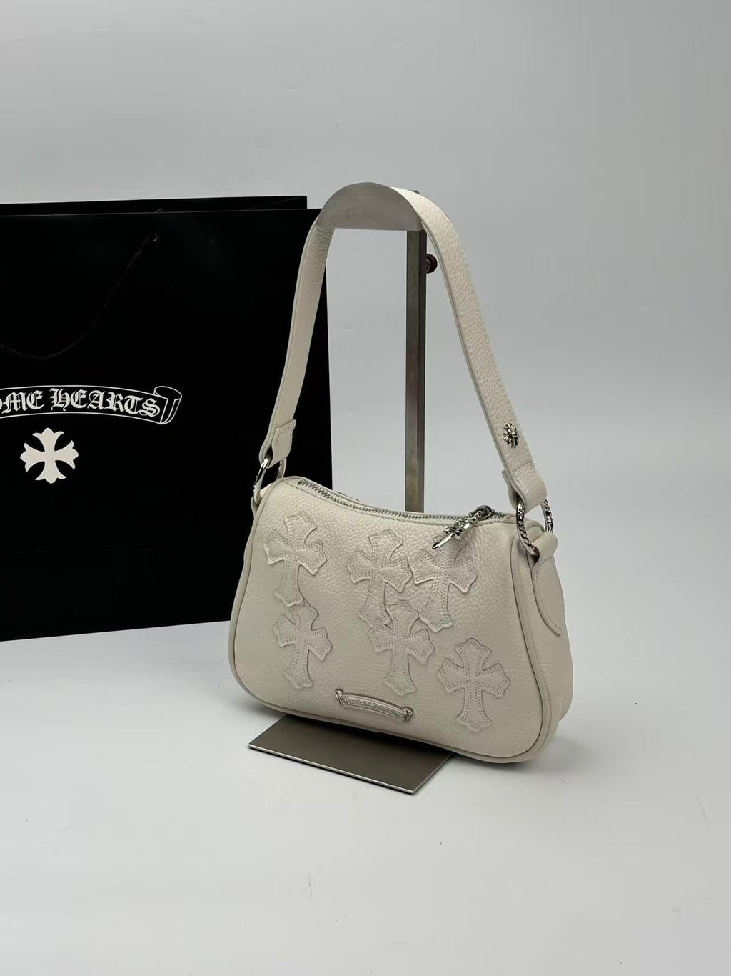 Silver Dagger White Leather Cross Patch Handbag™