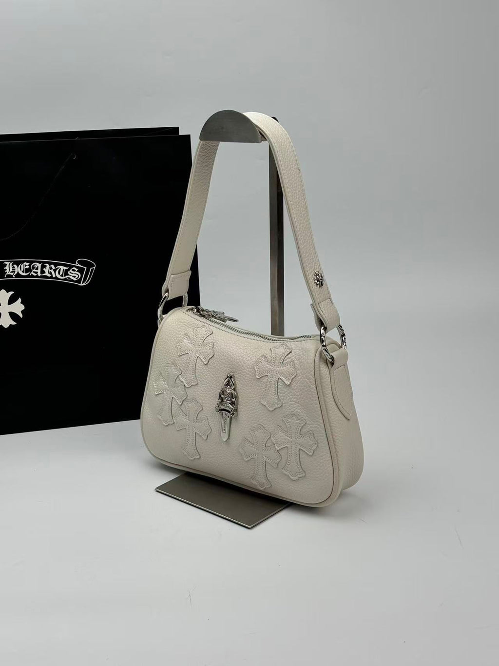Silver Dagger White Leather Cross Patch Handbag™
