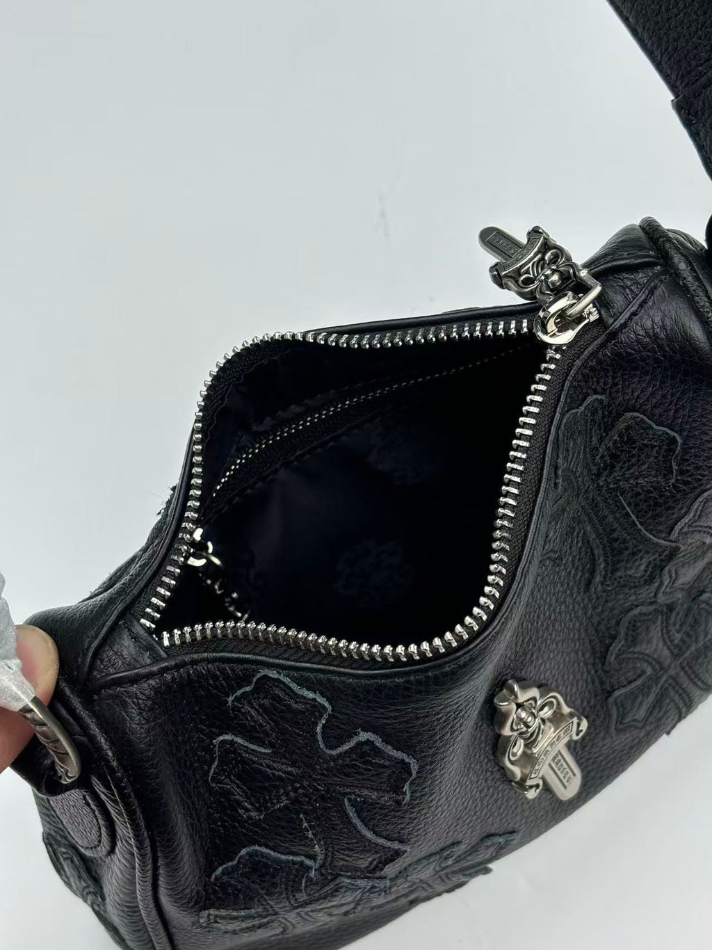 Silver Dagger Black Leather Cross Patch Handbag™