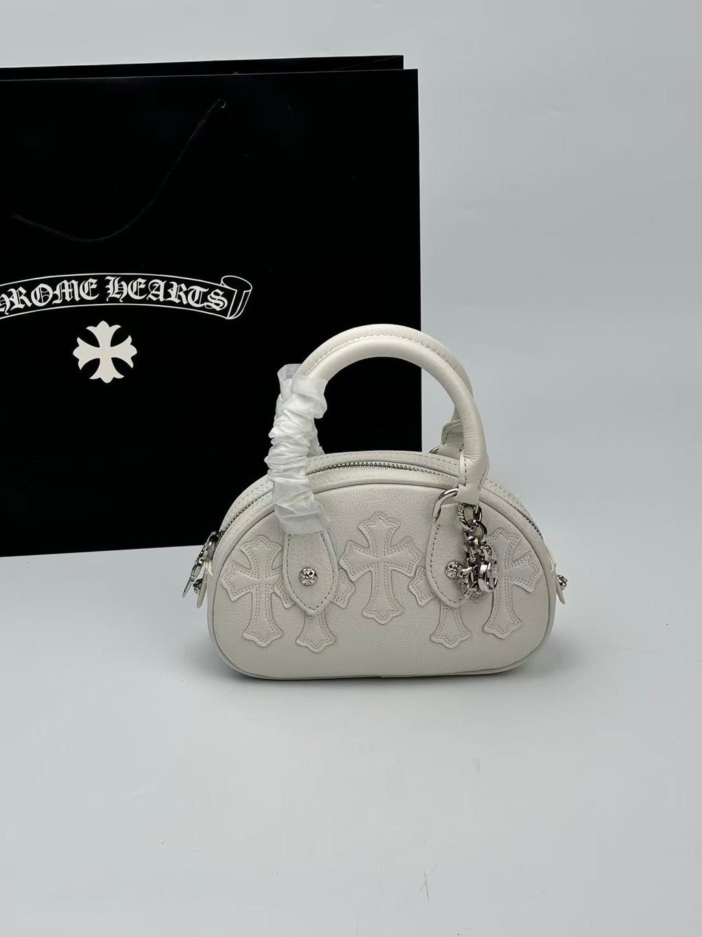 White Cross Patch White Leather Mini Handbag™