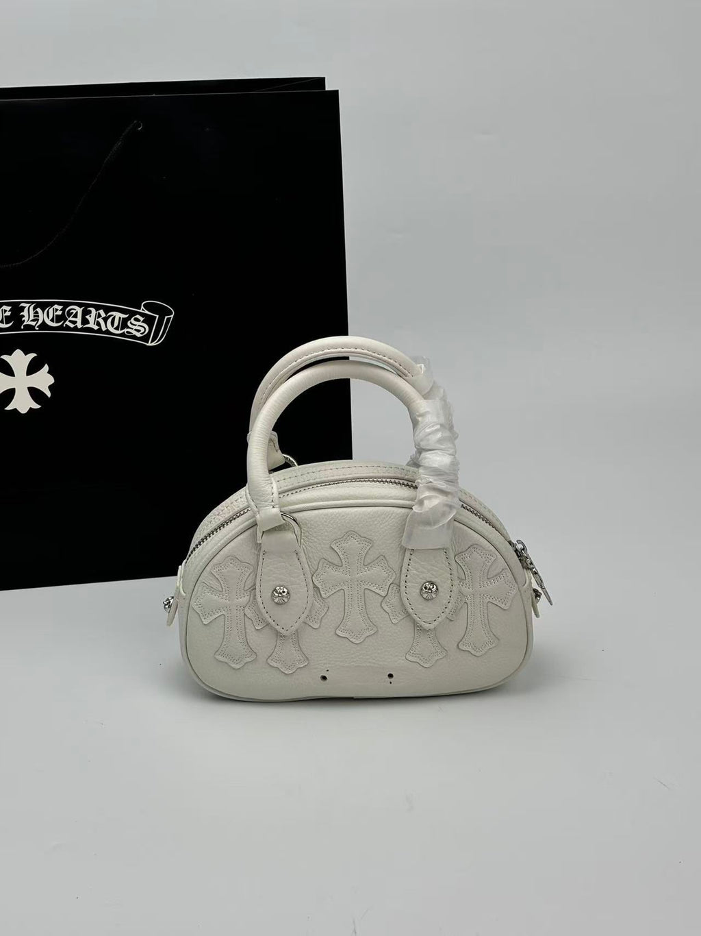 White Cross Patch White Leather Mini Handbag™