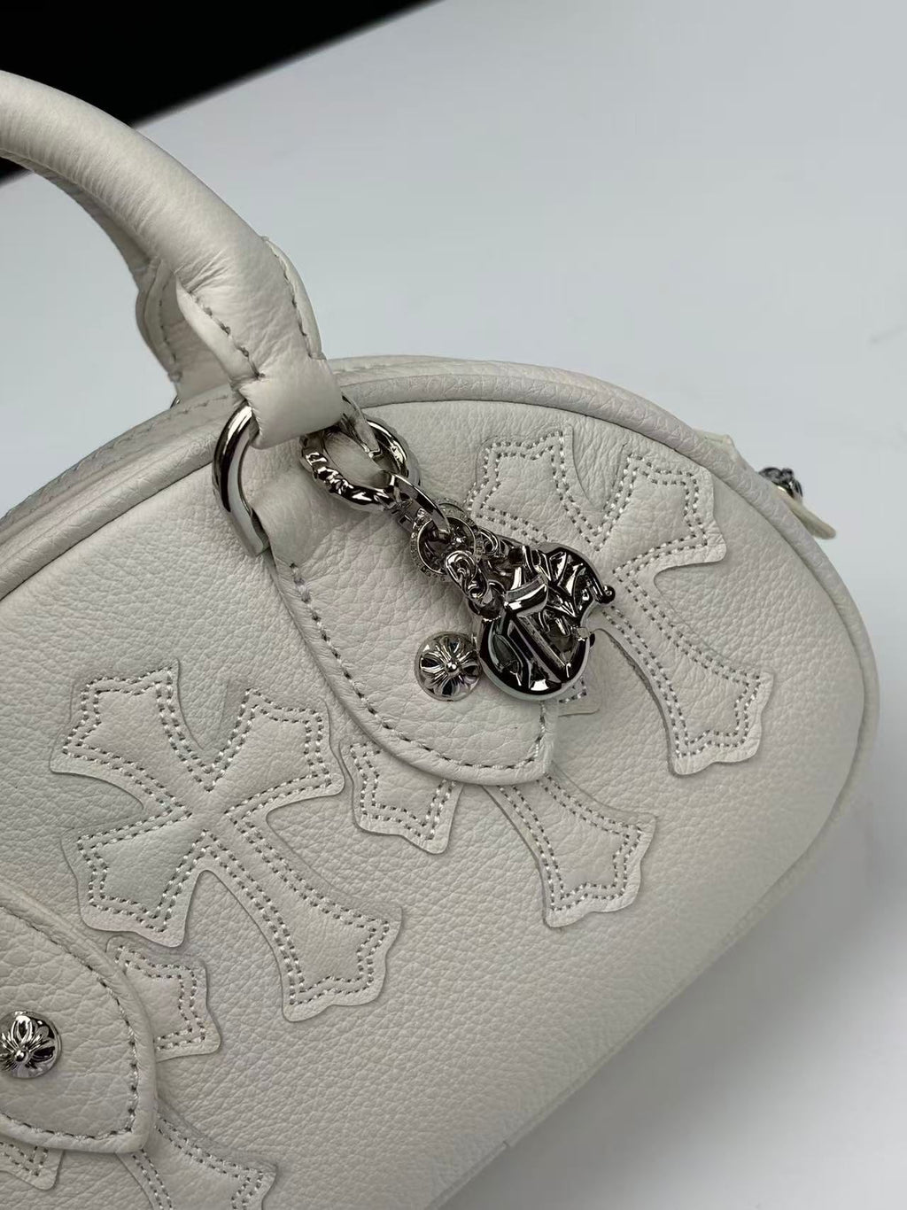 White Cross Patch White Leather Mini Handbag™