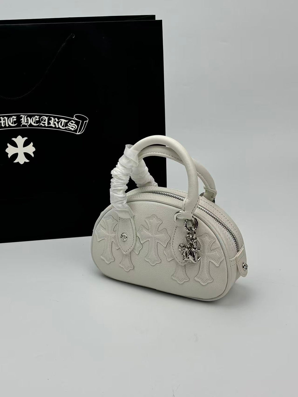 White Cross Patch White Leather Mini Handbag™
