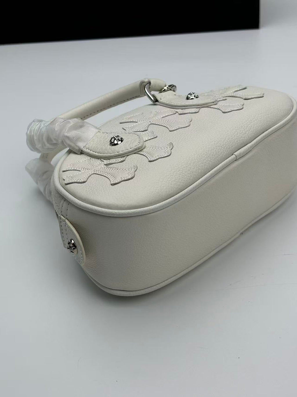 White Cross Patch White Leather Mini Handbag™