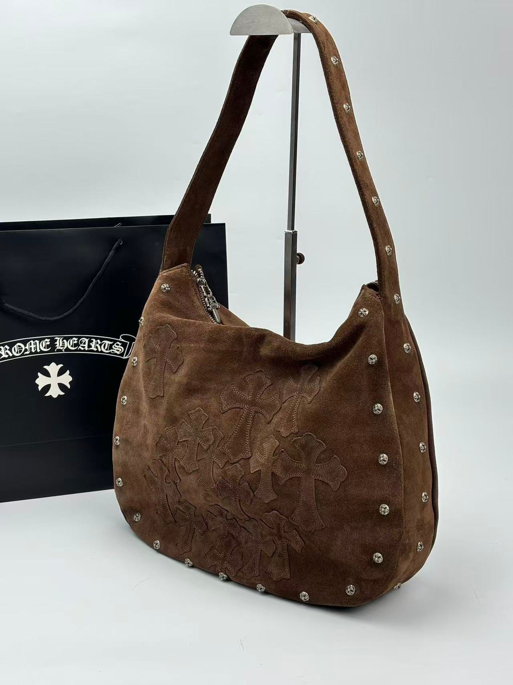 Mocha Brown Leather Cross Patch Tote Bag™