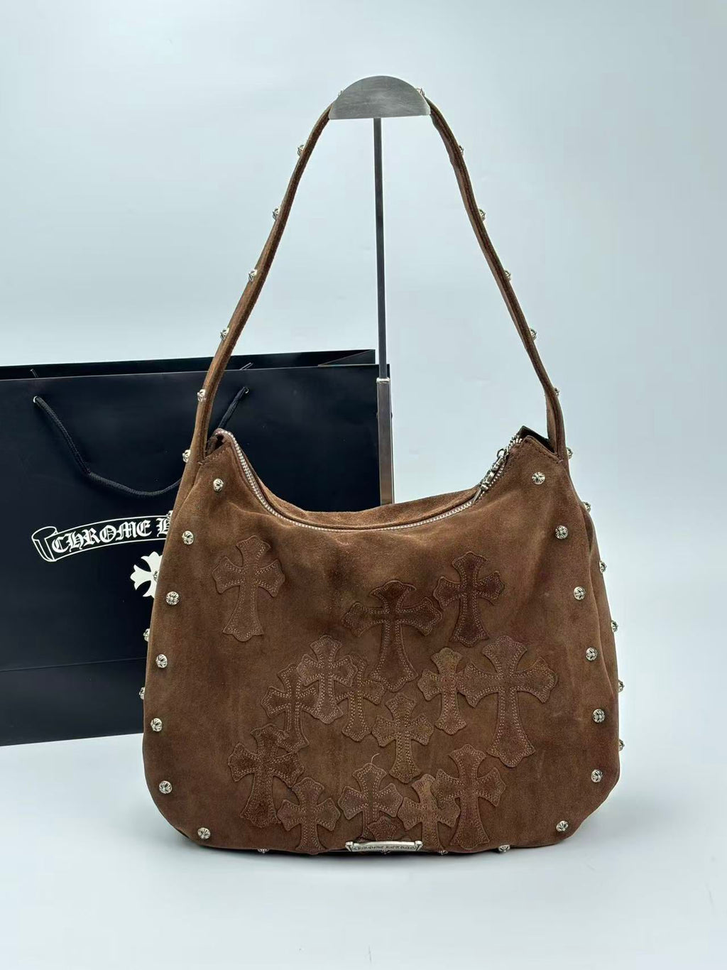 Mocha Brown Leather Cross Patch Tote Bag™