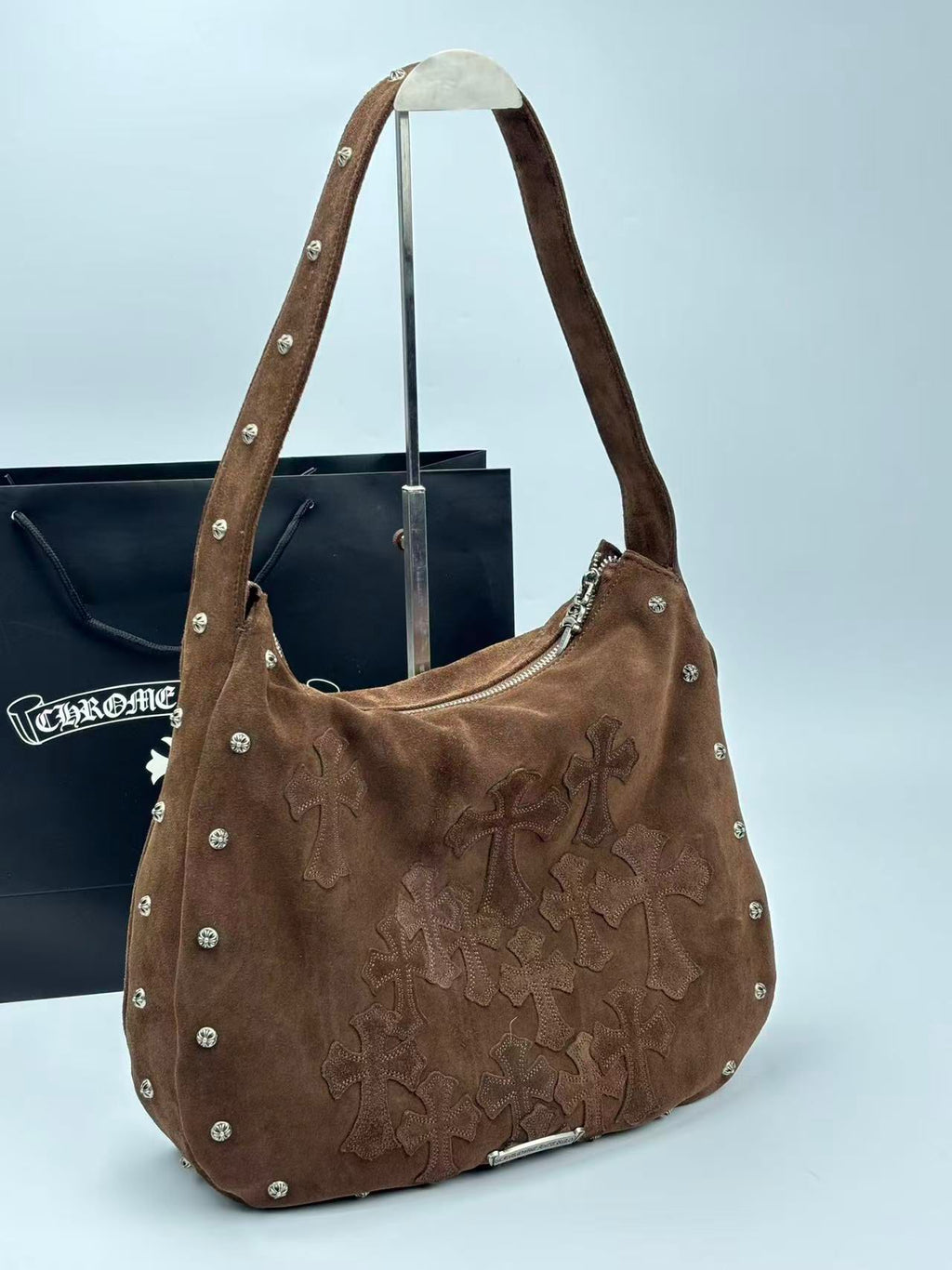 Mocha Brown Leather Cross Patch Tote Bag™