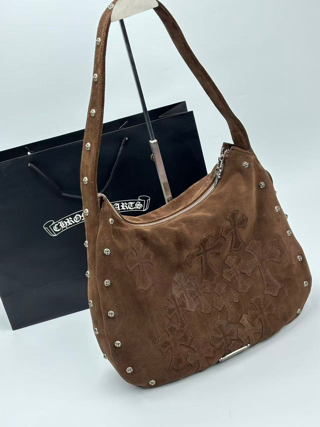 Mocha Brown Leather Cross Patch Tote Bag™