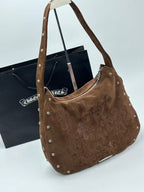 Mocha Brown Leather Cross Patch Tote Bag™