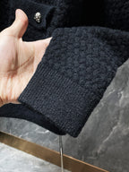 Black Leather Triple Cross Black Knit Cardigan Sweater™