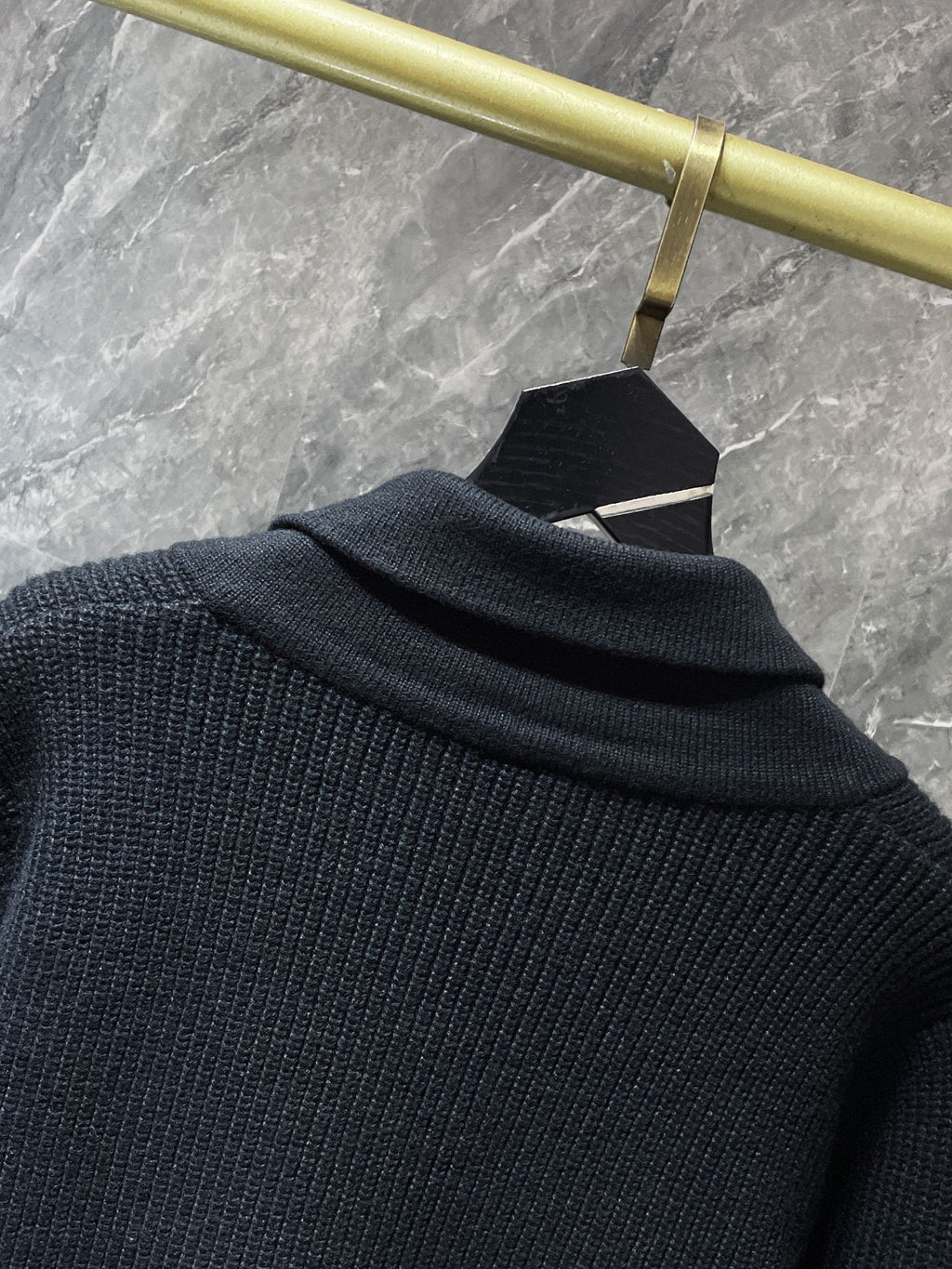 Black Leather Triple Cross Black Knit Cardigan Sweater™