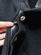 Black Leather Triple Cross Black Knit Cardigan Sweater™