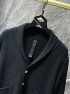 Black Leather Triple Cross Black Knit Cardigan Sweater™