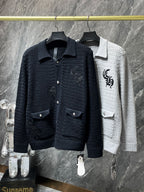 Leather CH Logo Black Knit Cardigan Sweater™