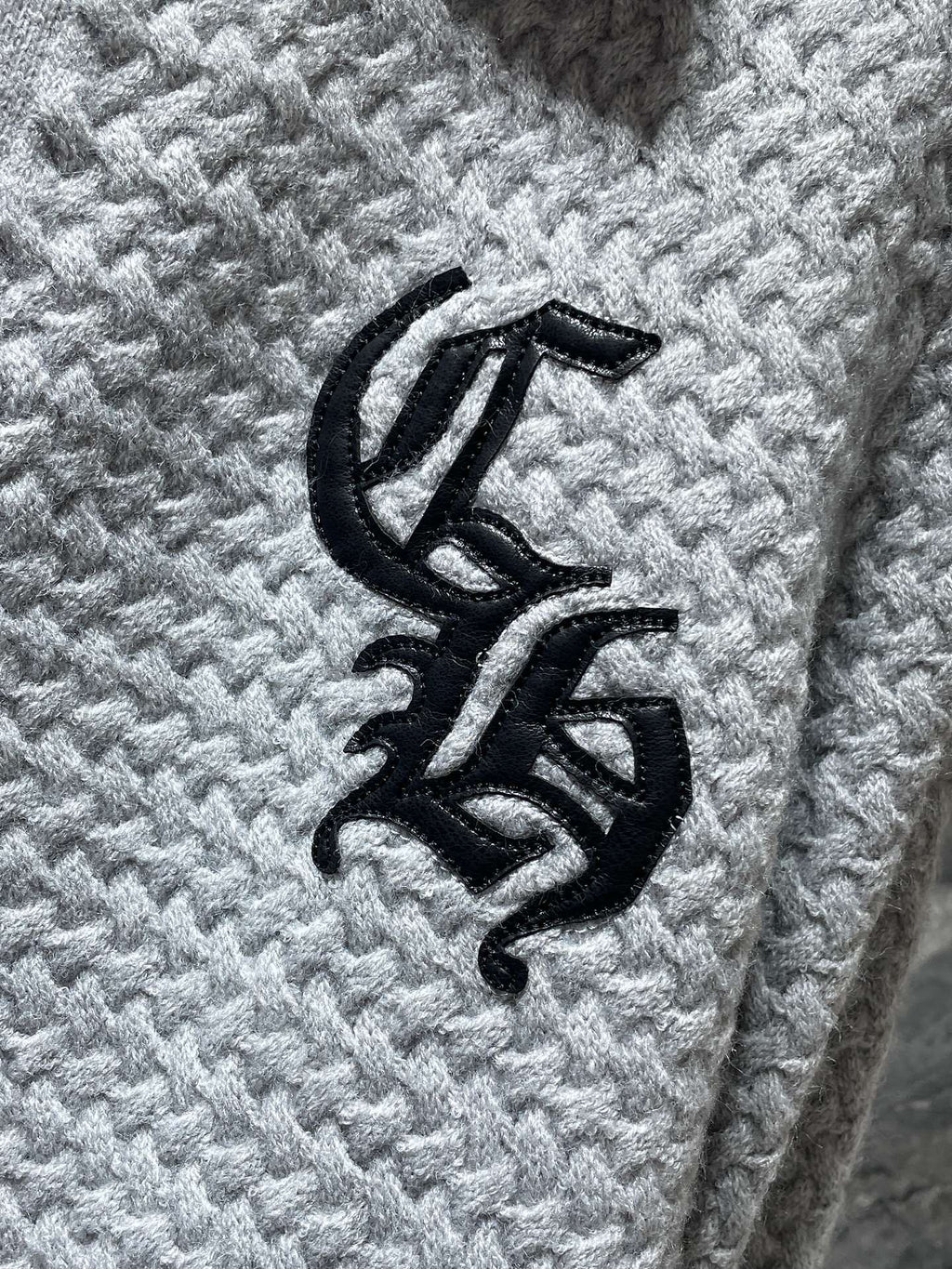 Leather CH Logo Grey Knit Cardigan Sweater™