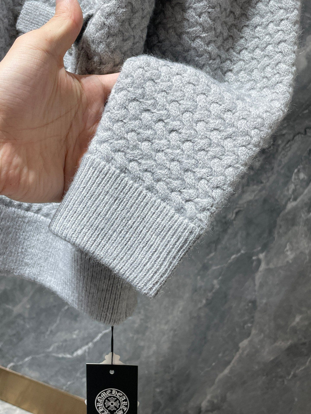Leather CH Logo Grey Knit Cardigan Sweater™